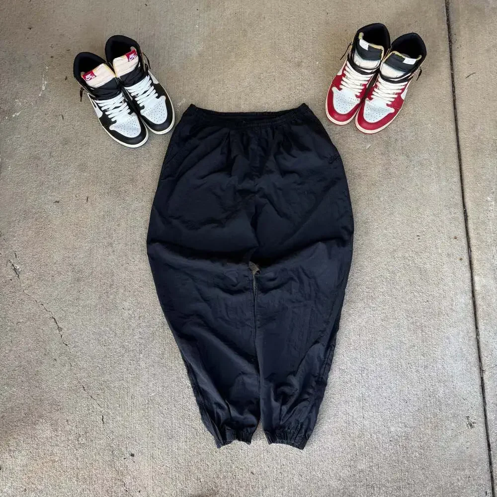 Vintage Nike Black Nylon Track Pants Joggers Y2K Mens Large Swoosh